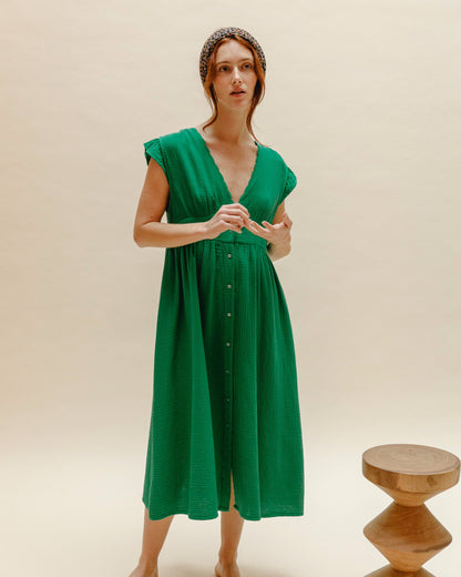 Robe midi gaze de coton haricot