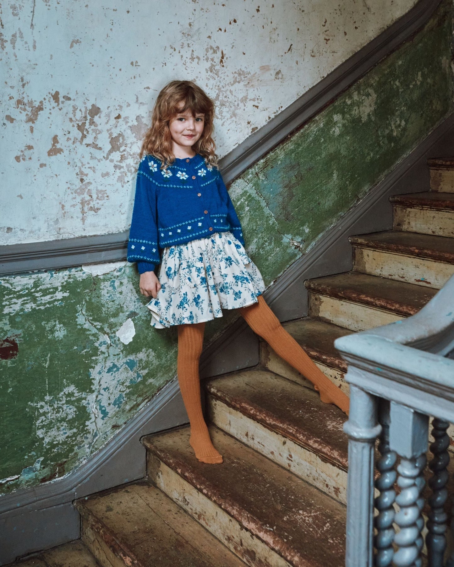 Cardigan fille - Jacquard Marguerite bleu royal