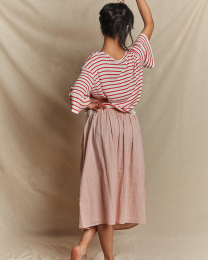 Jupe midi rayure rose