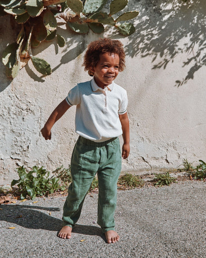 Pantalon lin vert foncé