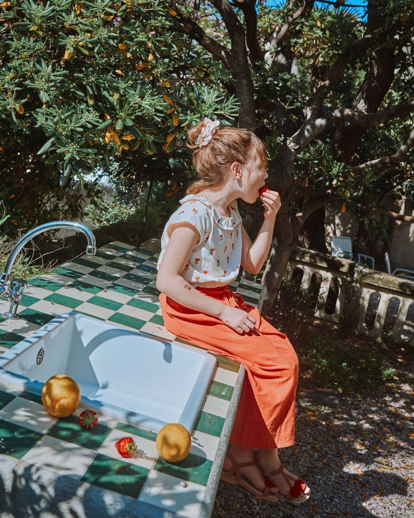 Pantalon noué lin et coton orange