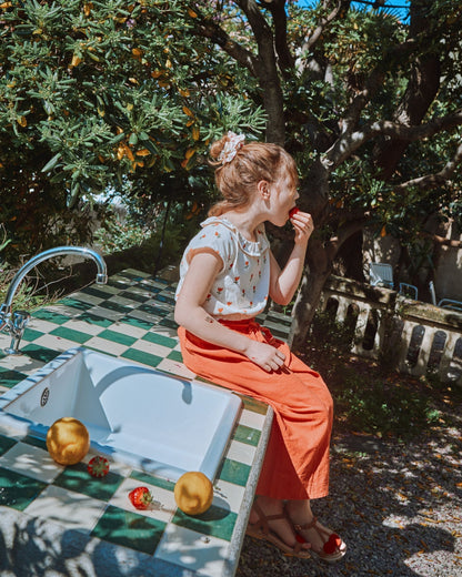 Pantalon noué lin et coton orange