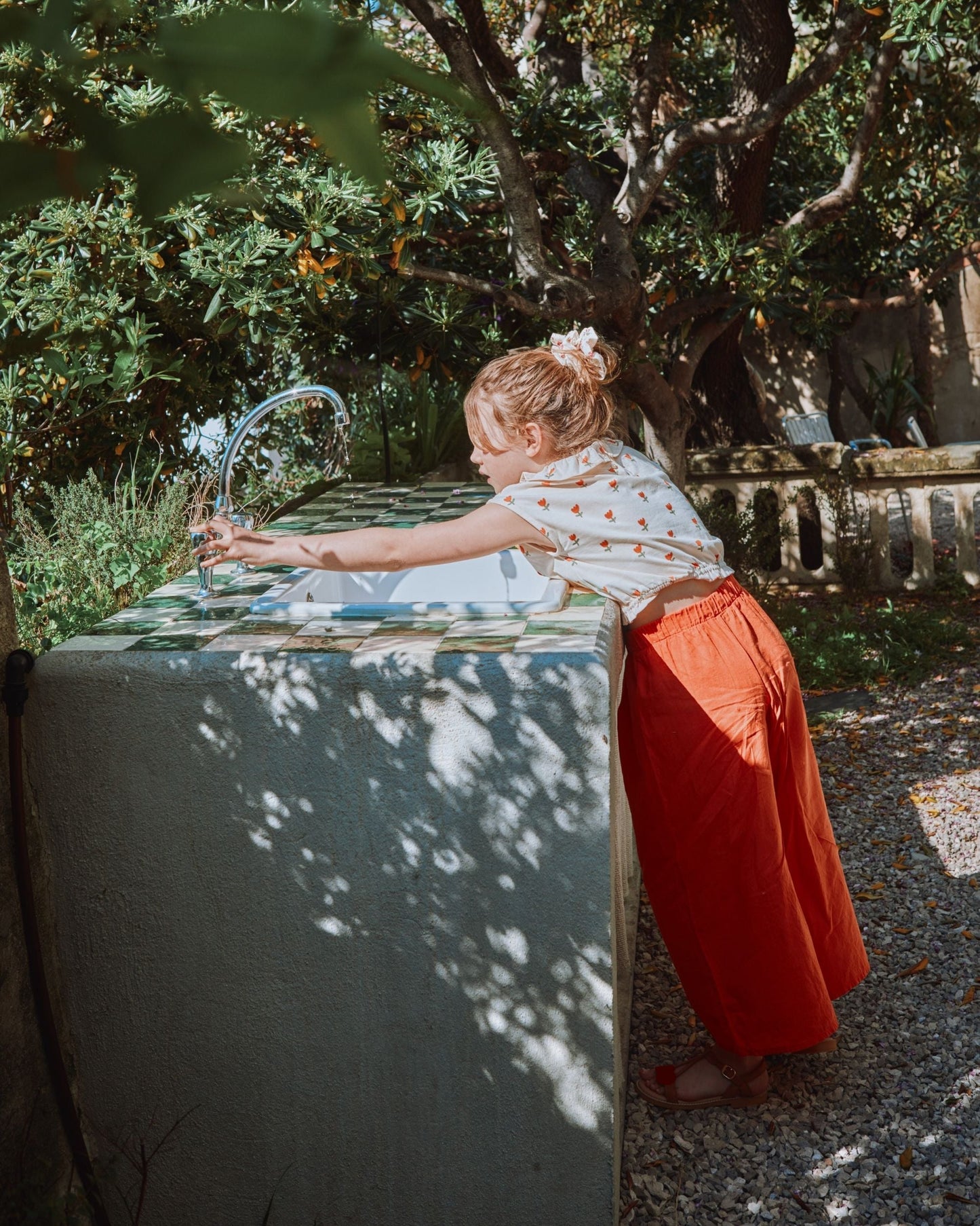 Pantalon noué lin et coton orange