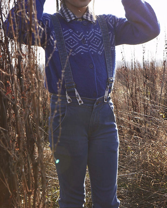 pantalon a bretelles en coton denim bleu