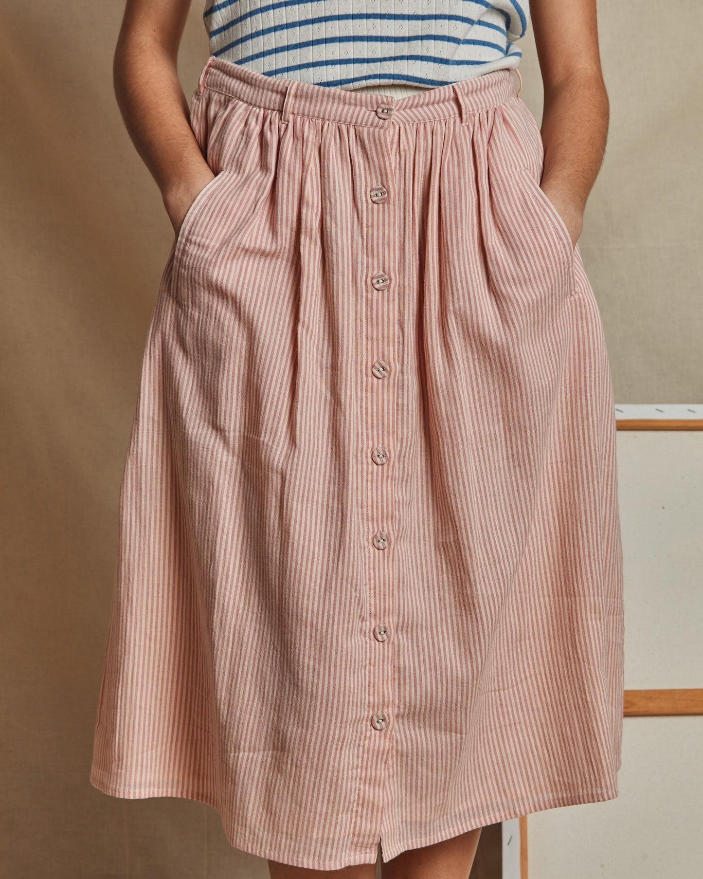 Jupe midi rayure rose