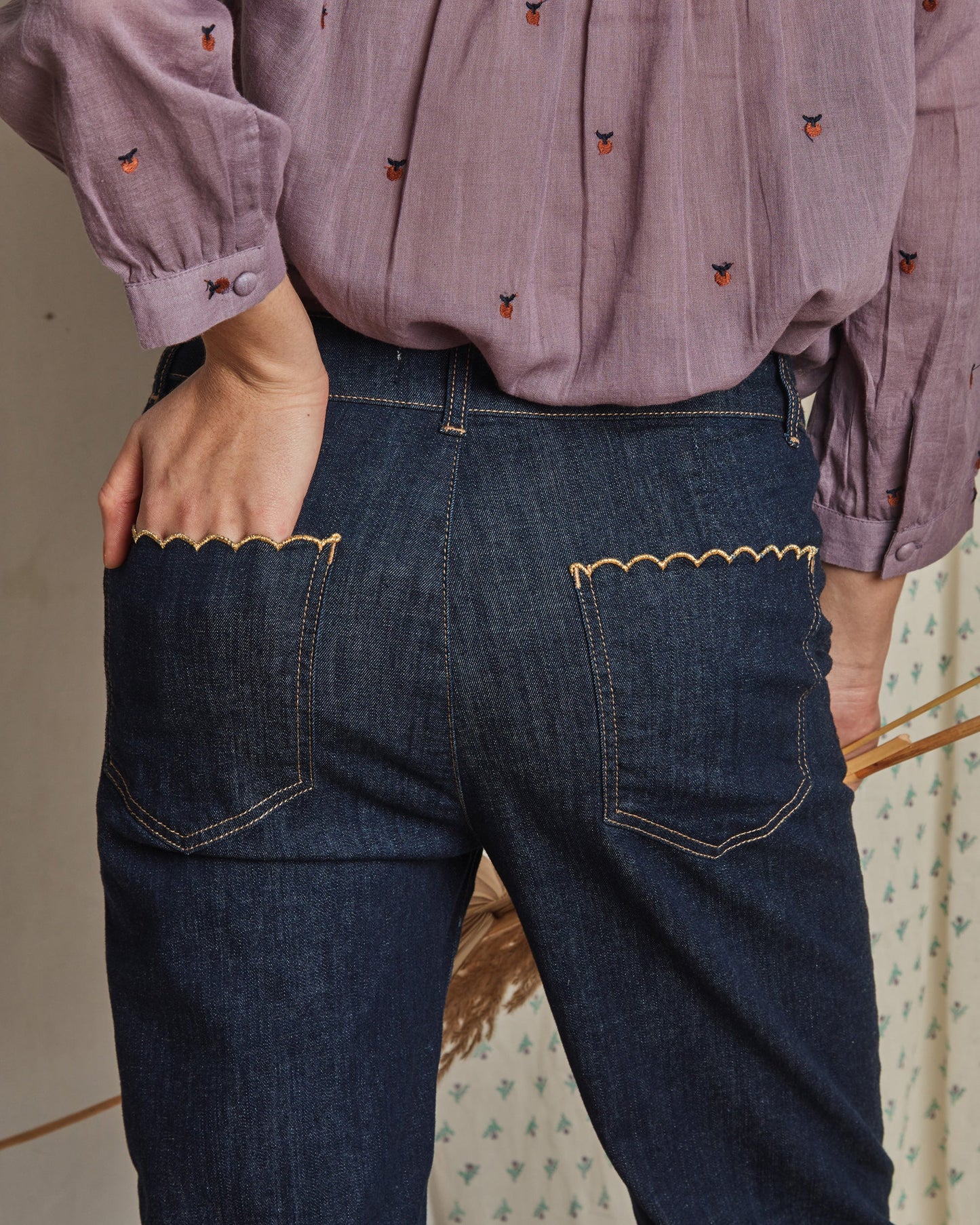 Pantalon à pont boutons dorés coton bio denim medium