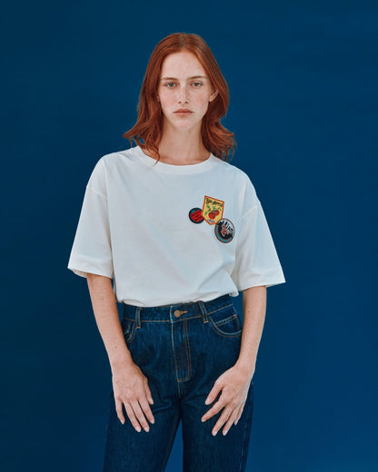 T-shirt - Oversize badges coton bio écru