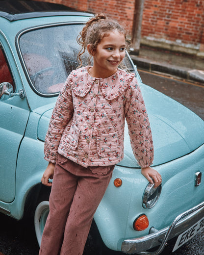 Veste - Matelassé rose à fleurs rouges