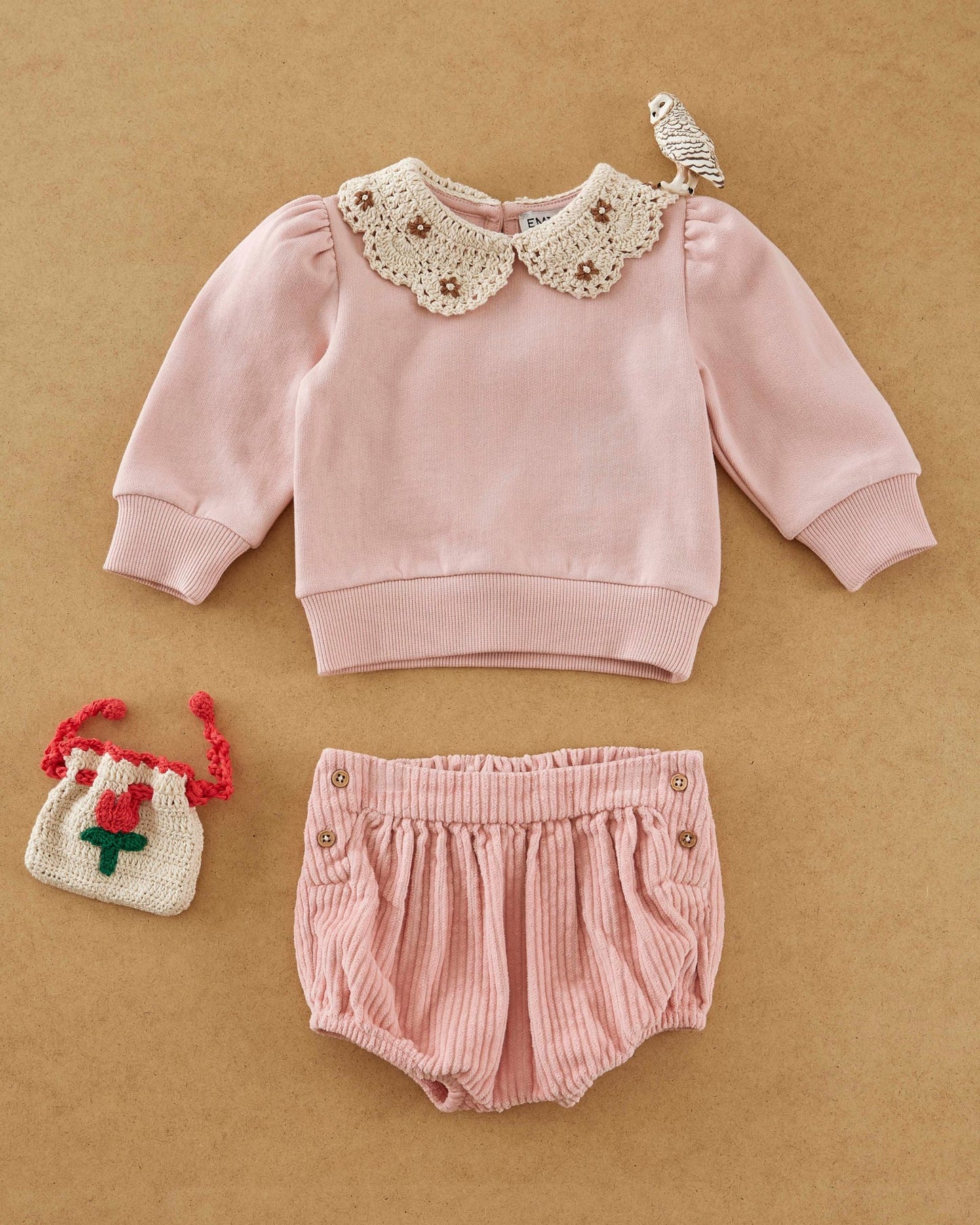 Sweat - Col crochet coton bio rose