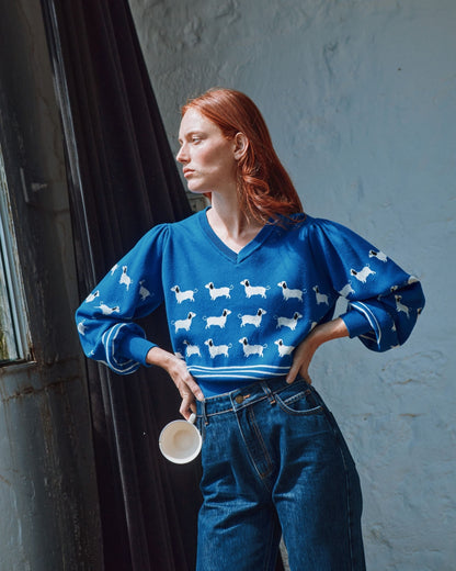 Pull - Teckels coton bio bleu royal
