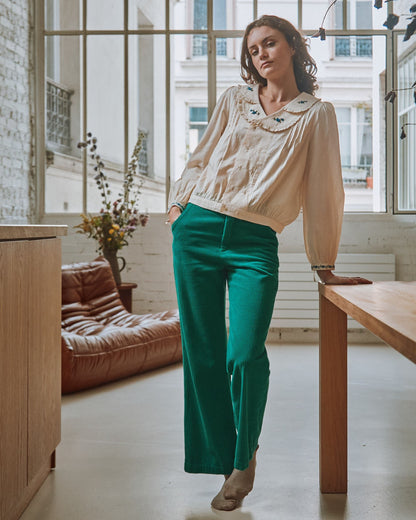 Blouse vintage col à fleurs écru
