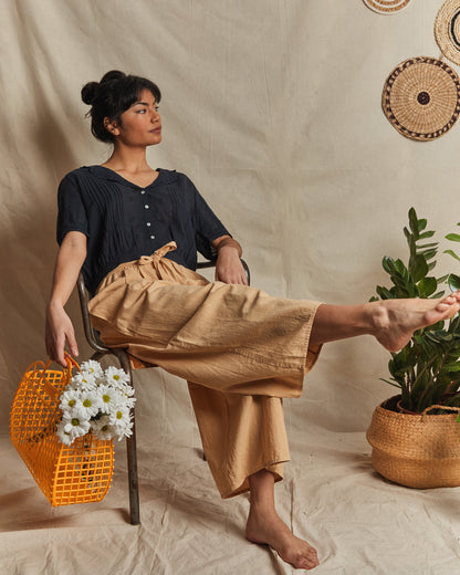 Pantalon lin et coton beige