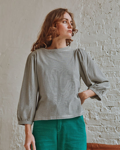 T-shirt coton bio rayures écru et noir
