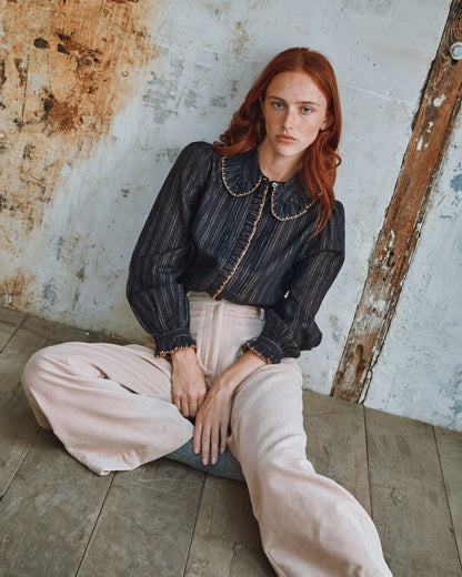 Blouse - Lurex à perles bleu marine