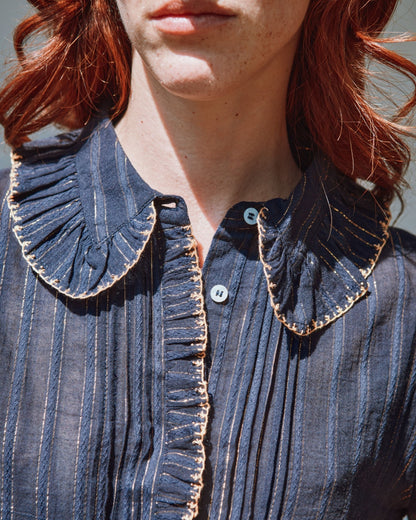 Blouse - Lurex à perles bleu marine