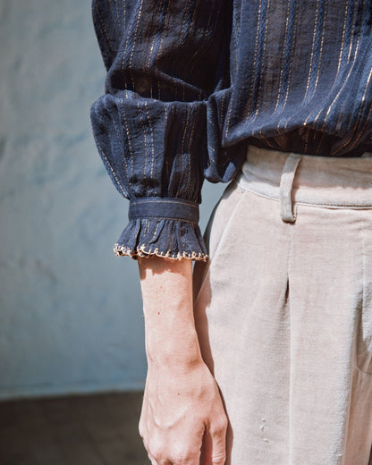 Blouse - Lurex à perles bleu marine