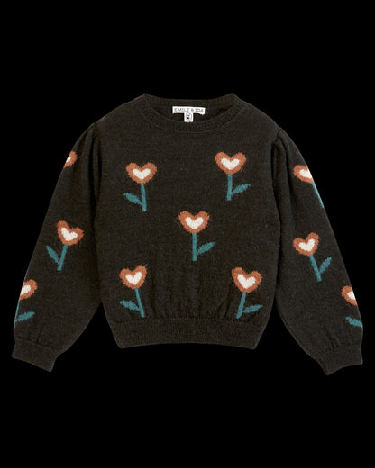 Pull fille tulipe bitume