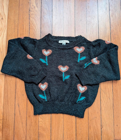 Pull fille tulipe bitume