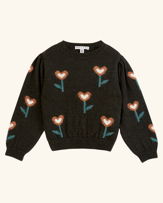 Pull fille tulipe bitume