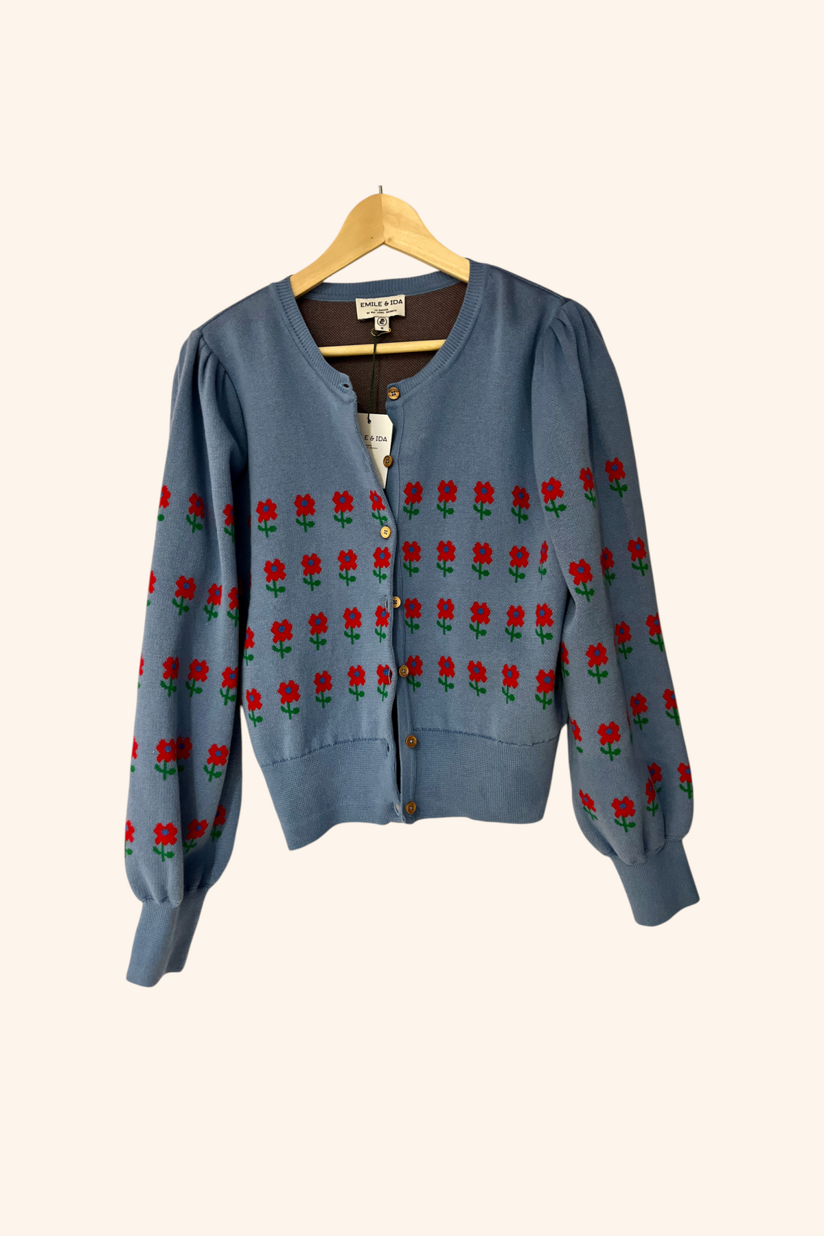 Gilet bleu fleuri en coton