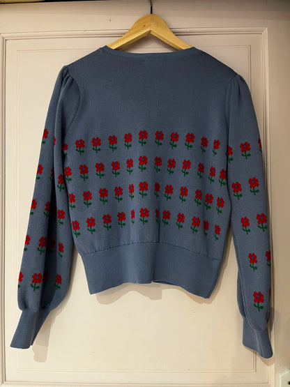 Gilet bleu fleuri en coton