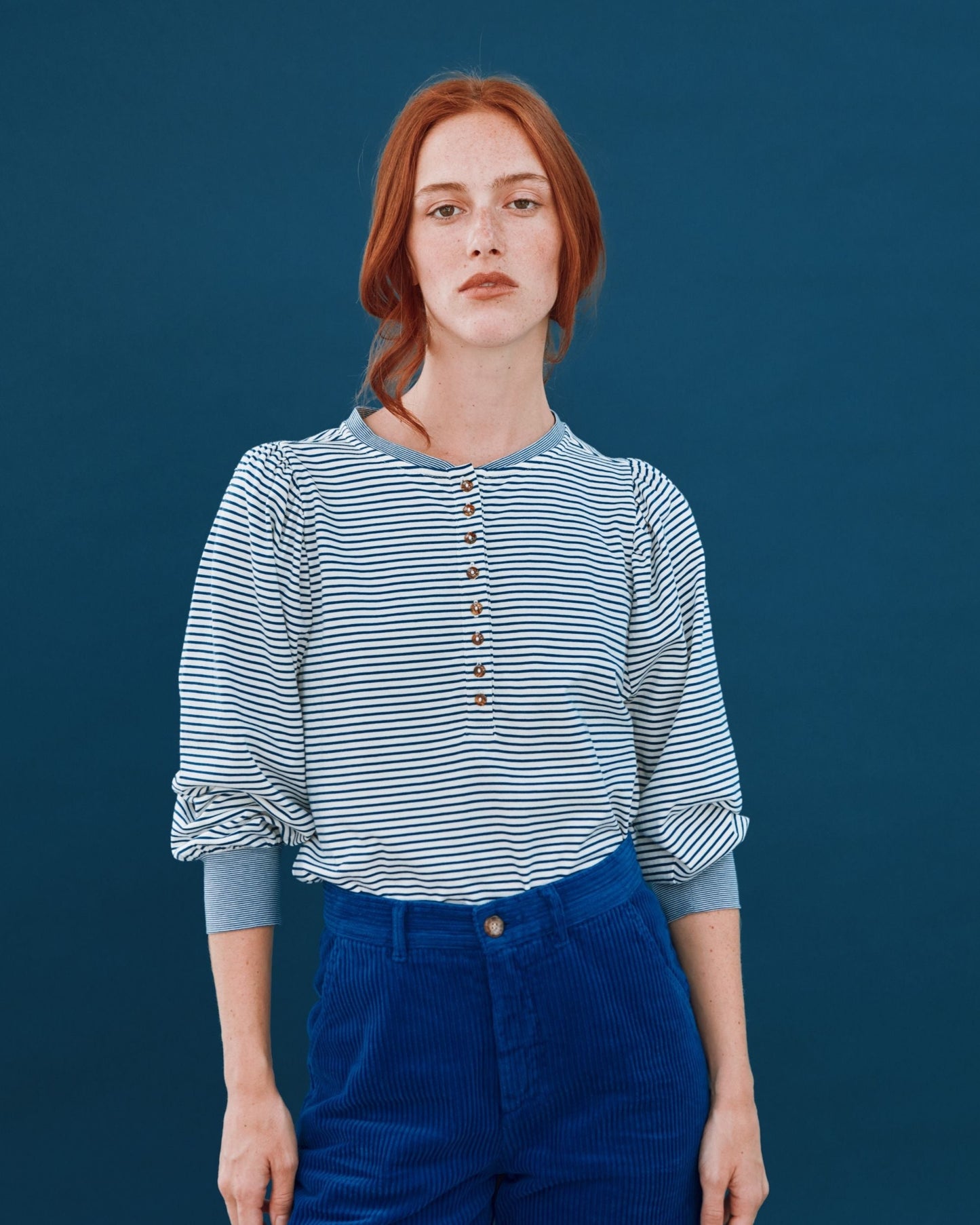 T-shirt - Tunisien rayé coton bio bleu et écru