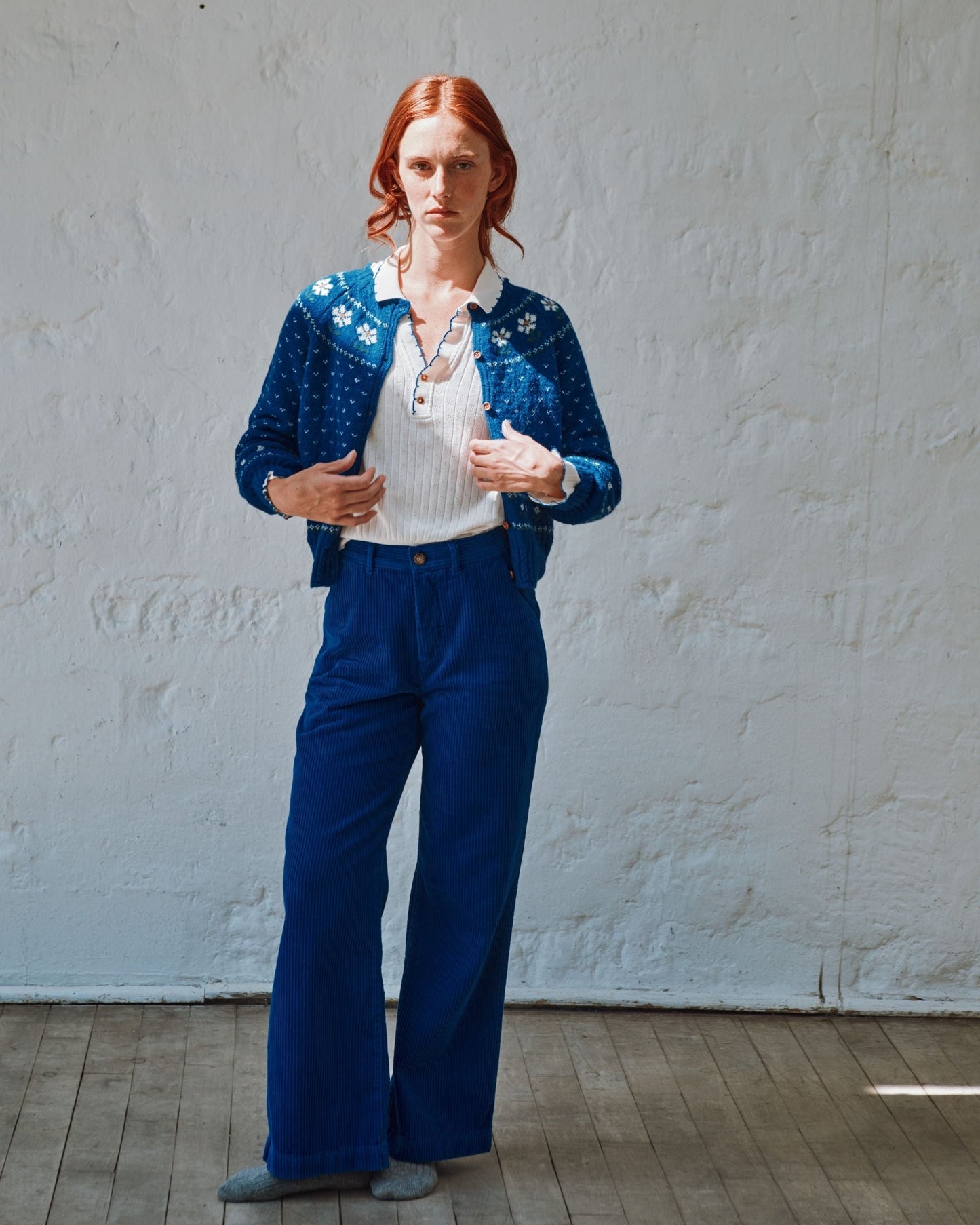 Cardigan femme - Jacquard Marguerite bleu royal