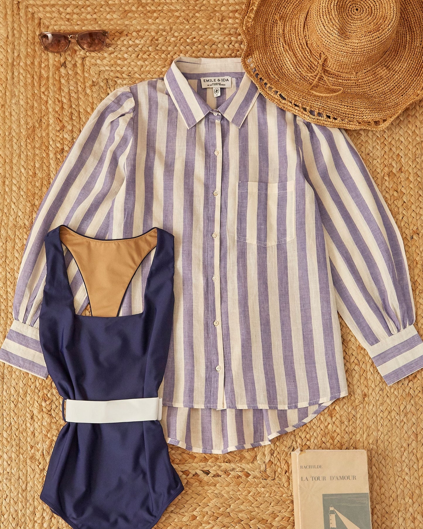 Chemise khadi rayures violet et blanc