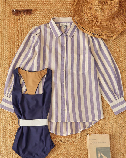 Chemise khadi rayures violet et blanc