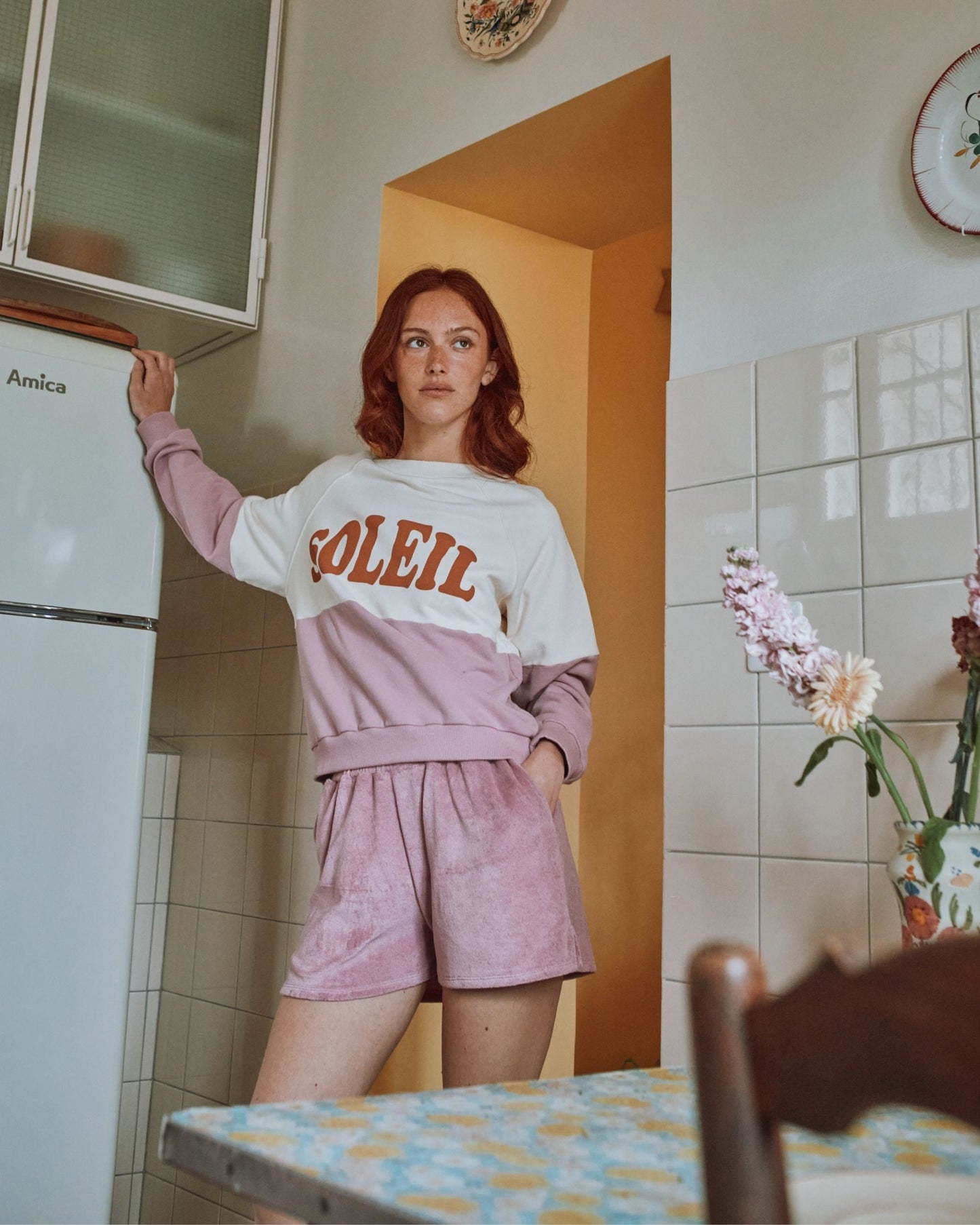 Sweat soleil coton bio lilas et écru