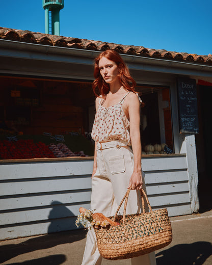 Top à fleurs beige