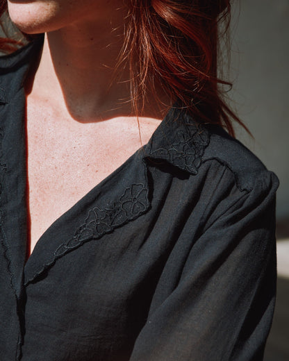 Blouse - Brodé en coton noir