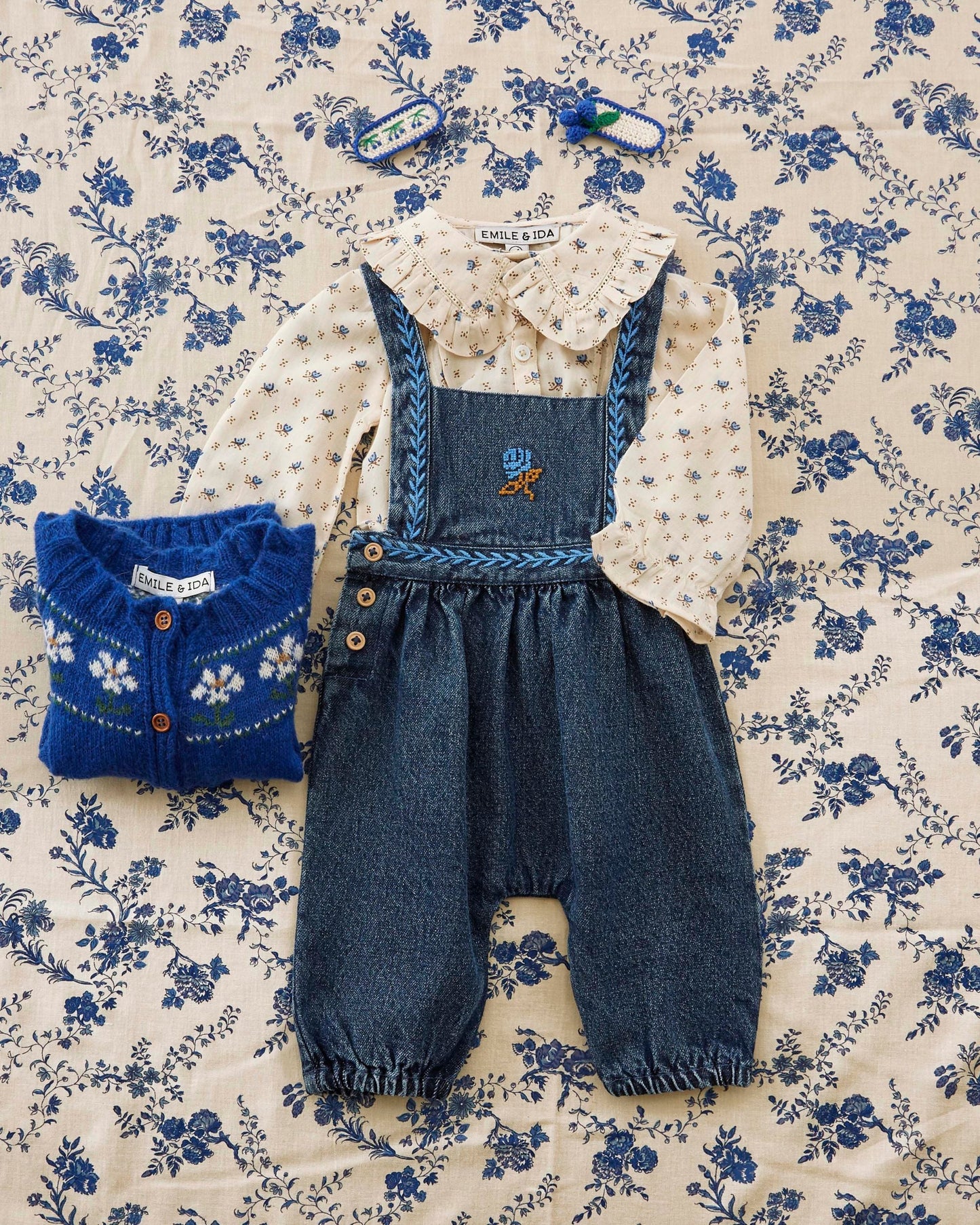 Salopette - Brodé denim bleu