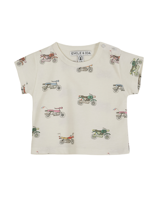 T-shirt coton bio moto écru