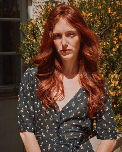 Robe chemisier à fleurs noir