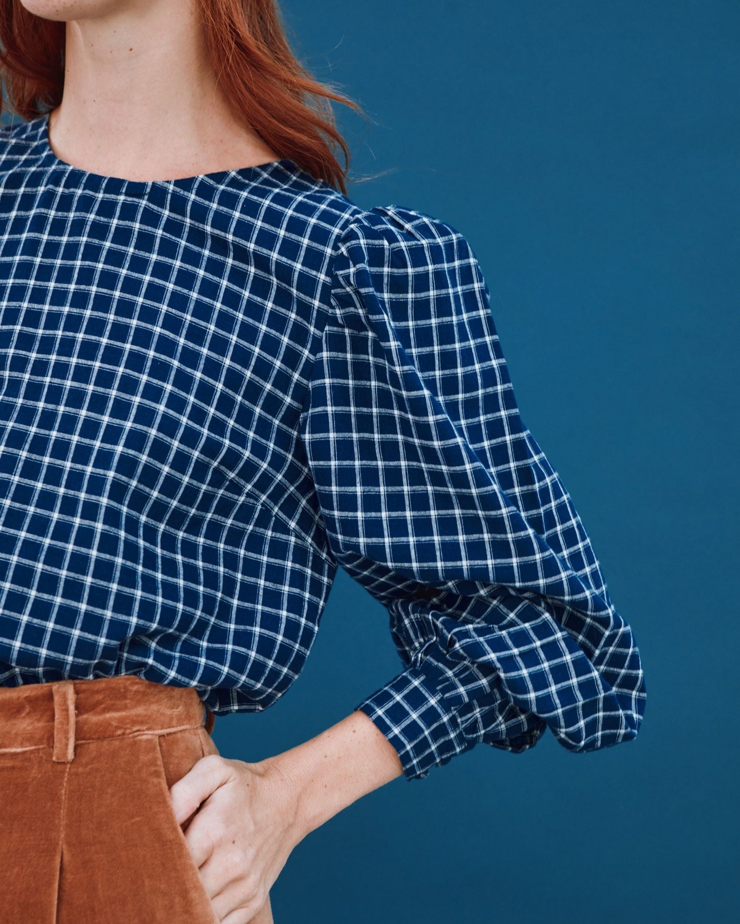 Blouse - Khadi à carreaux bleu