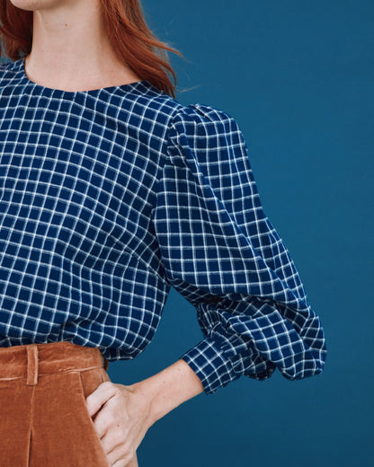 Blouse - Khadi à carreaux bleu