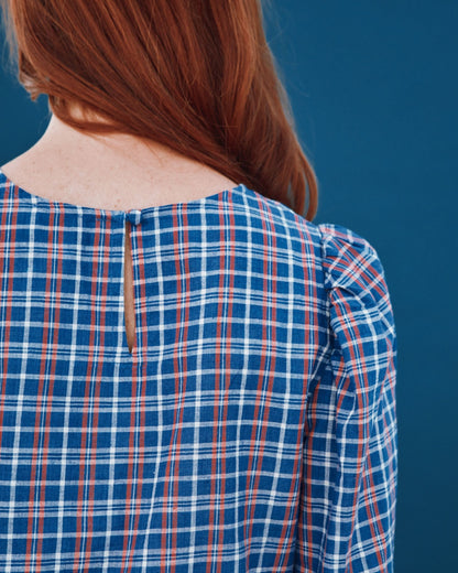 Blouse - Khadi à carreaux bleu et rouge