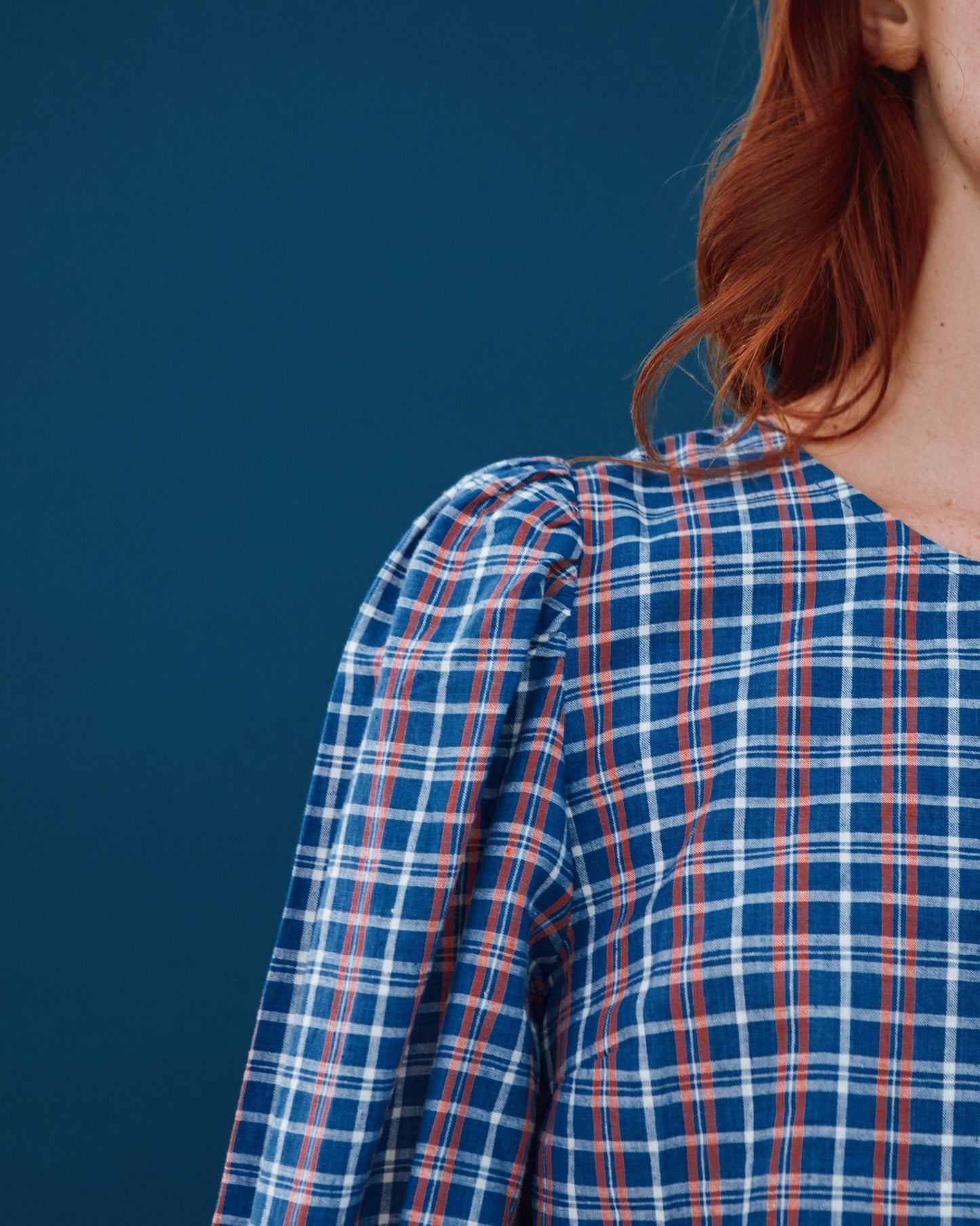 Blouse - Khadi à carreaux bleu et rouge
