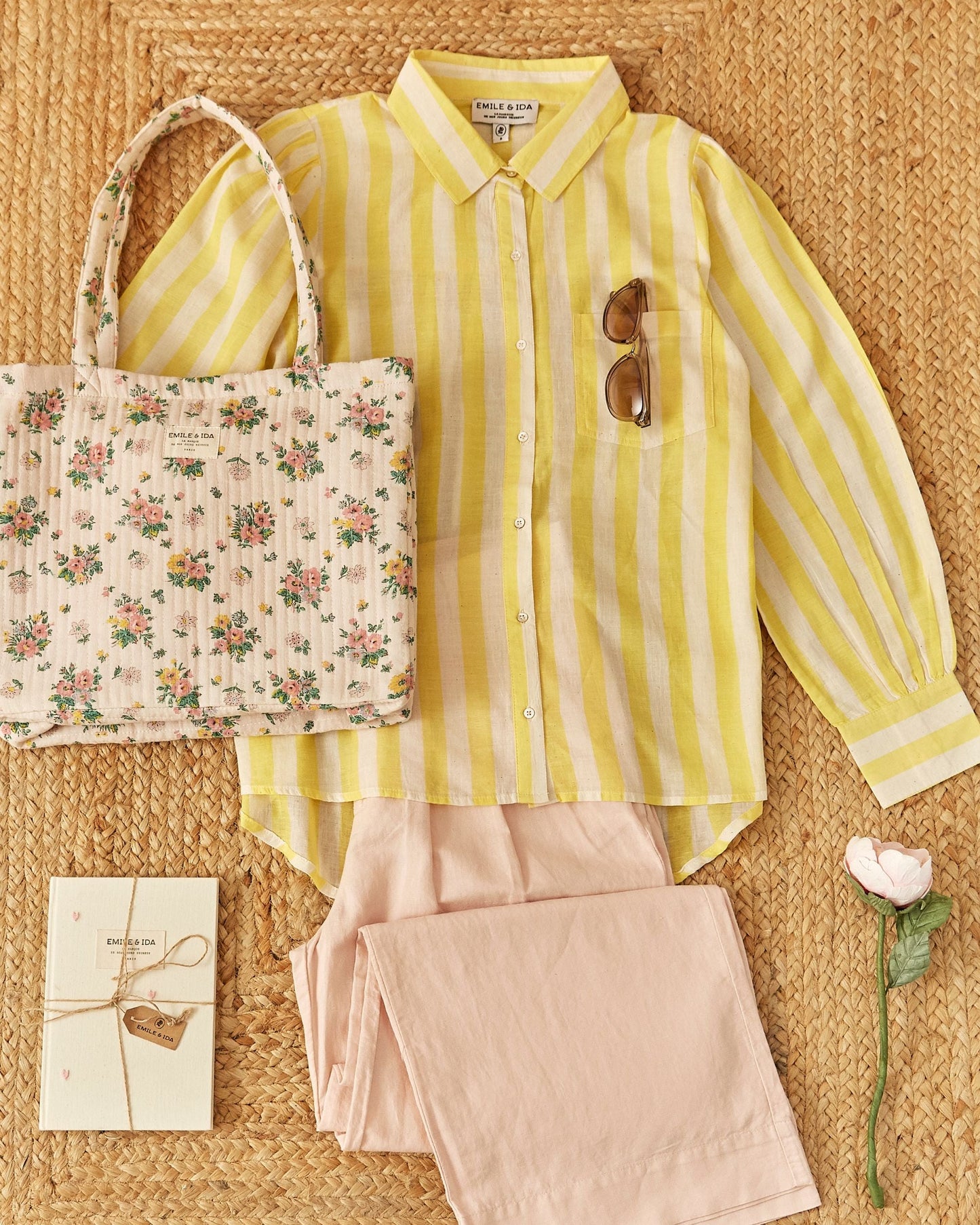 Chemise khadi rayures jaune et blanc