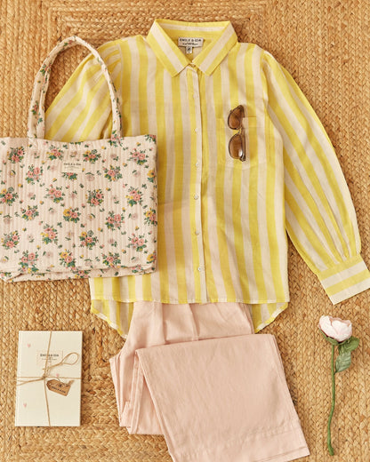 Chemise khadi rayures jaune et blanc