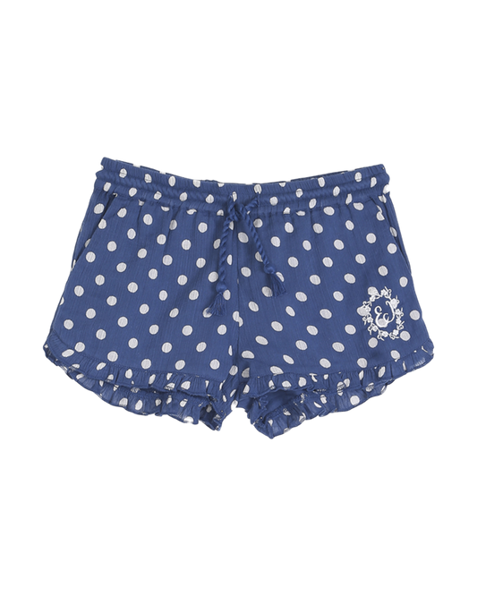 Short volanté à pois bleu