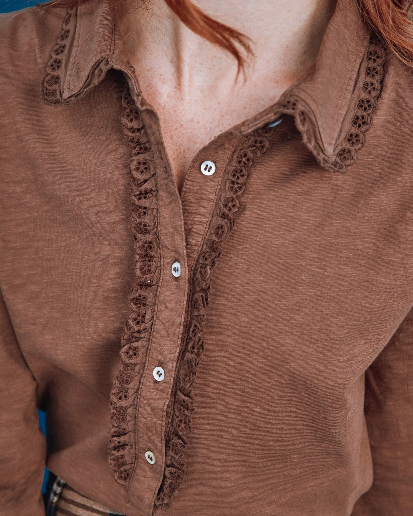 T-shirt - Broderie anglaise coton bio marron