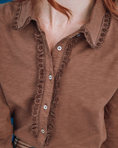 T-shirt - Broderie anglaise coton bio marron