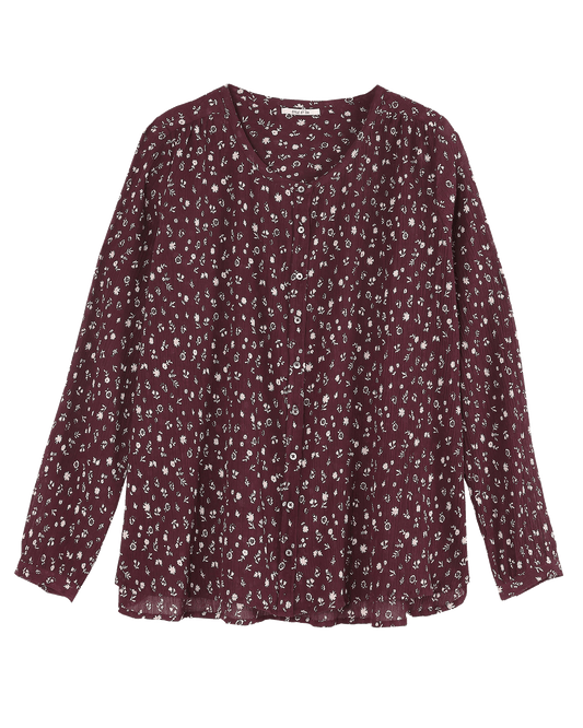 Blouse fleurie crépon aubergine