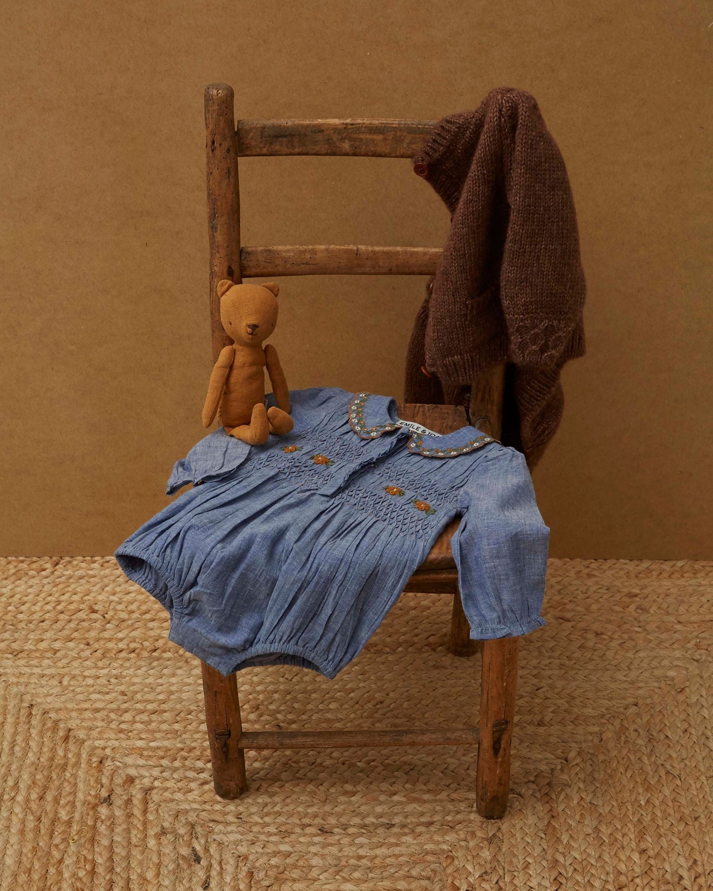 Combibloomer - Smocké brodé chambray