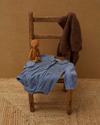Combibloomer - Smocké brodé chambray