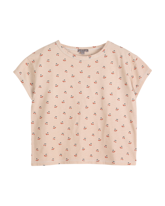 T-shirt coton bio cerises crème