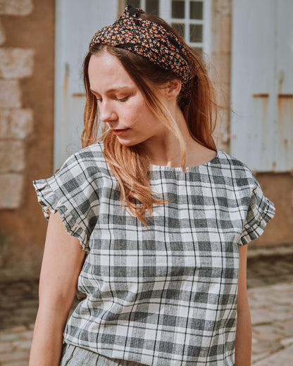 Blouse volantée carreaux noir