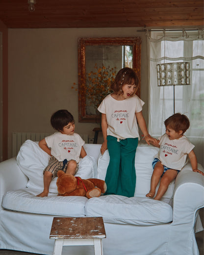 T-shirt coton bio capitaine de mon coeur crème